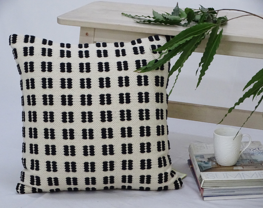 20 X 20 Throw Pillow Black & Beige Check