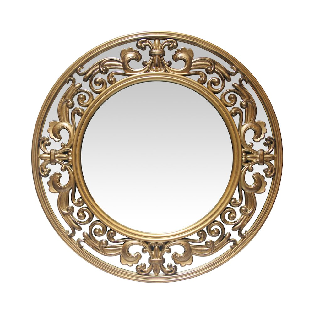 23.5 in Round Wall Mirror, Brushed Gold Finish Case over a 22.25 in Round Mirror