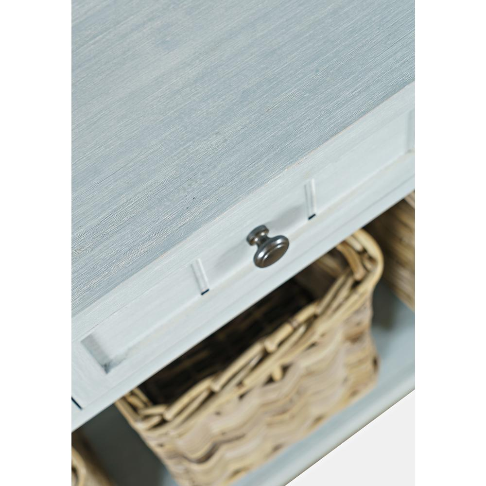 Glen Cove 40" Three Drawer Console Table with Rattan Storage Baskets in Driftwood Grey Wash