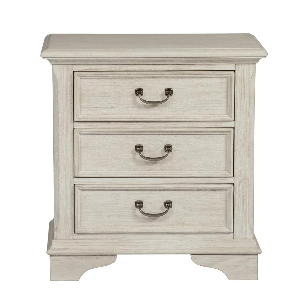 3 Drawer Night Stand, Antique White Finish with Heavy Wire Brush