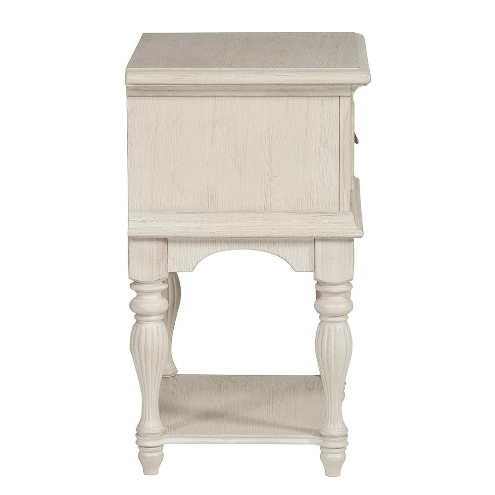 Leg Night Stand, Antique White Finish with Heavy Wire Brush