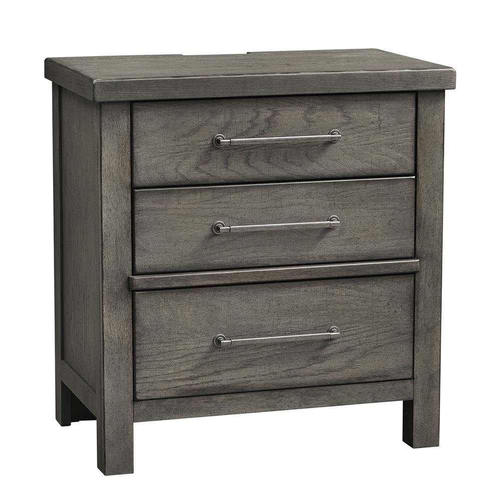 3 Drawer Night Stand, Dusty Charcoal Finish w/ Heavy Distressing