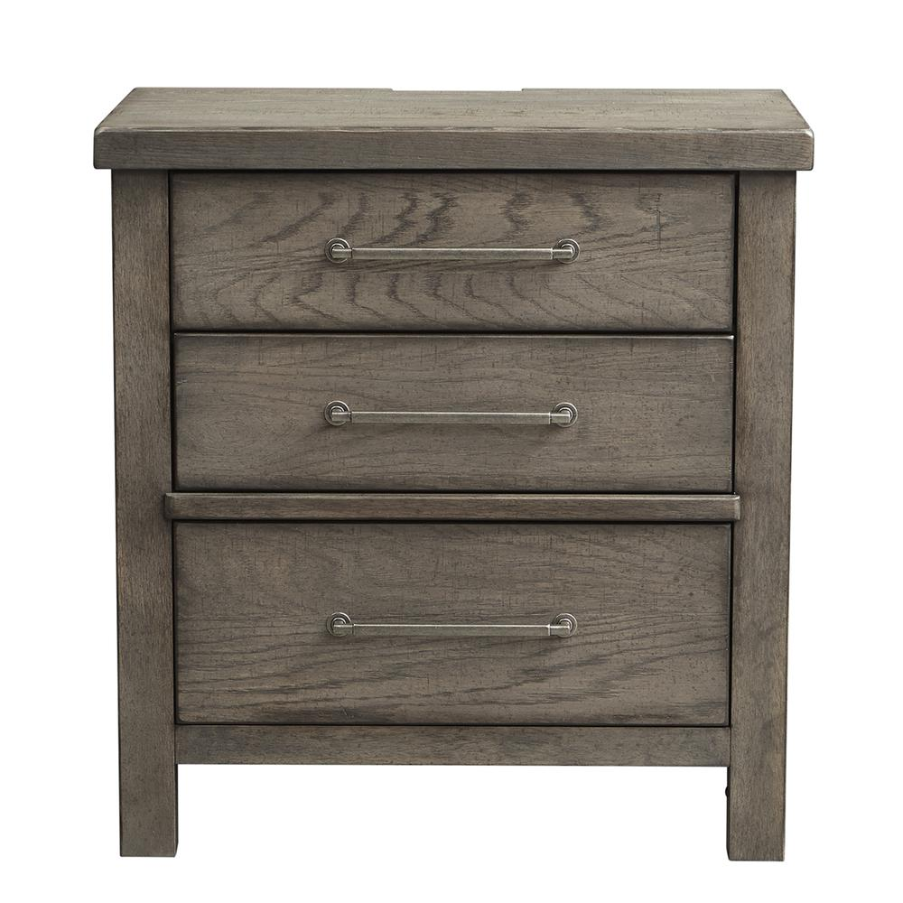 3 Drawer Night Stand, Dusty Charcoal Finish w/ Heavy Distressing