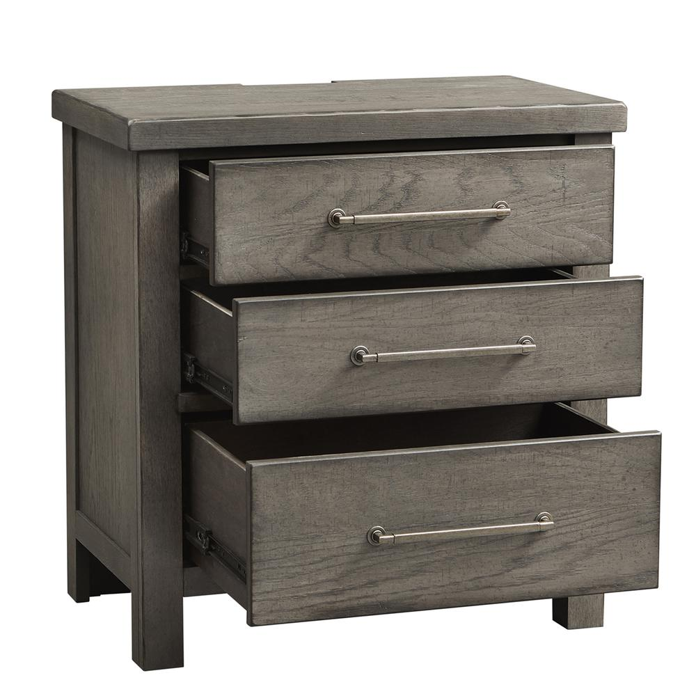 3 Drawer Night Stand, Dusty Charcoal Finish w/ Heavy Distressing