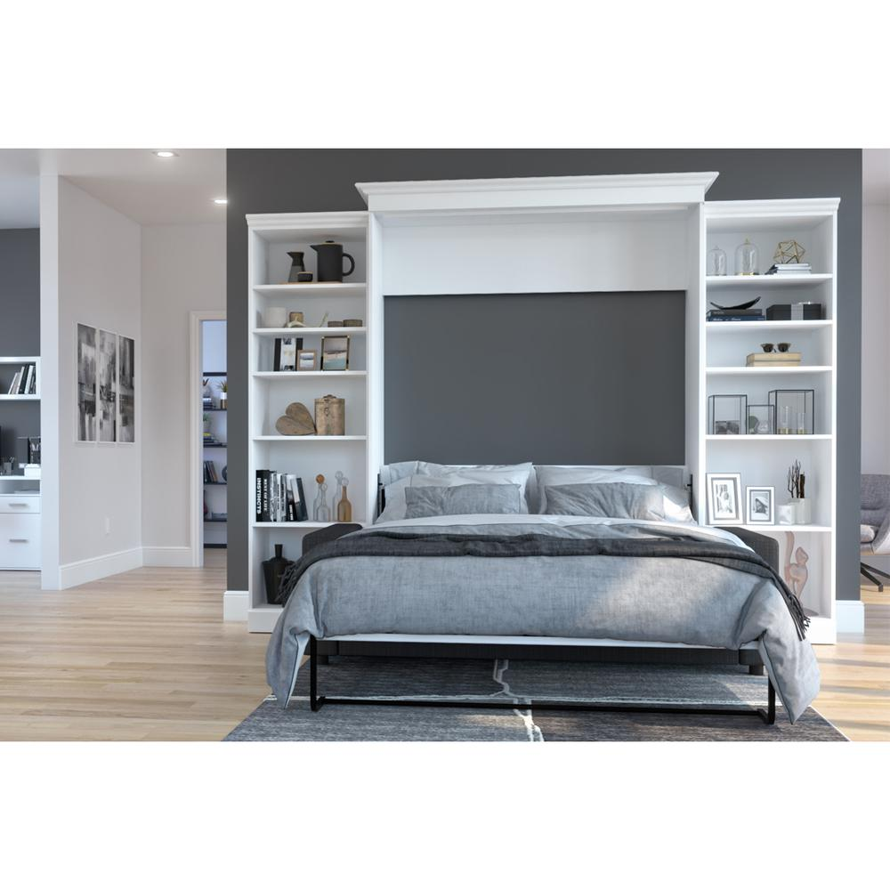 Versatile 4-Piece Queen Wall Bed, Two Storage Units and Sofa Set - White & Grey