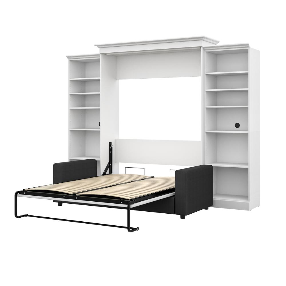 Versatile 4-Piece Queen Wall Bed, Two Storage Units and Sofa Set - White & Grey