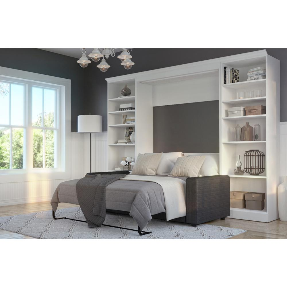 Versatile 4-Piece Full Wall Bed, Two Storage Units and Sofa Set - White & Grey