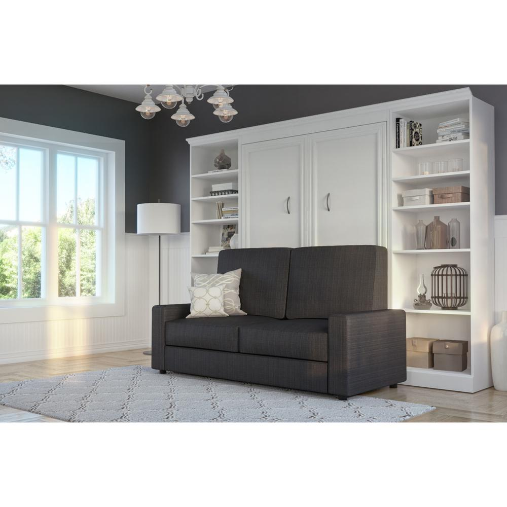 Versatile 4-Piece Full Wall Bed, Two Storage Units and Sofa Set - White & Grey