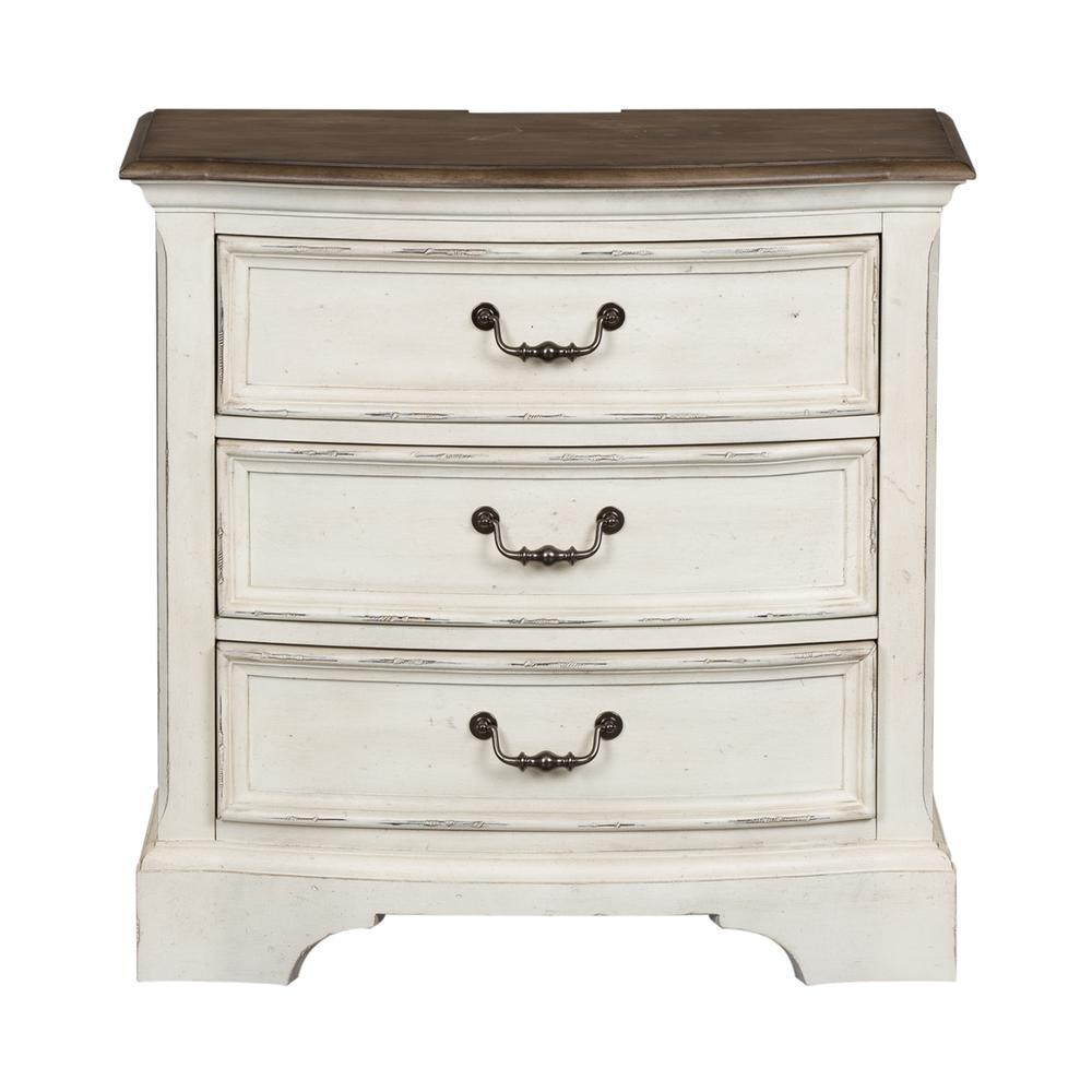 3 Drawer Night Stand, Porcelain White Finish w/ Churchill Brown Tops