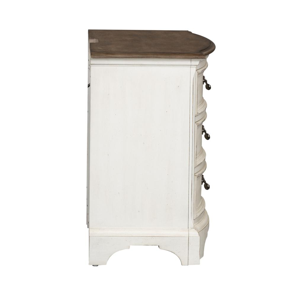 3 Drawer Night Stand, Porcelain White Finish w/ Churchill Brown Tops