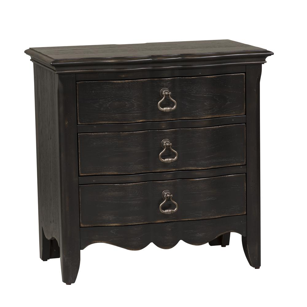 3 Drawer Night Stand w/ Charging Station, Wire Brushed Antique Black Finish