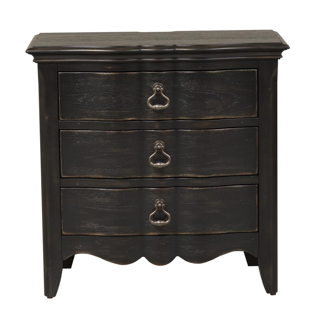 3 Drawer Night Stand w/ Charging Station, Wire Brushed Antique Black Finish