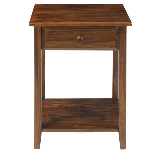 Night Owl Night Stand with USB Port-Warm Brown