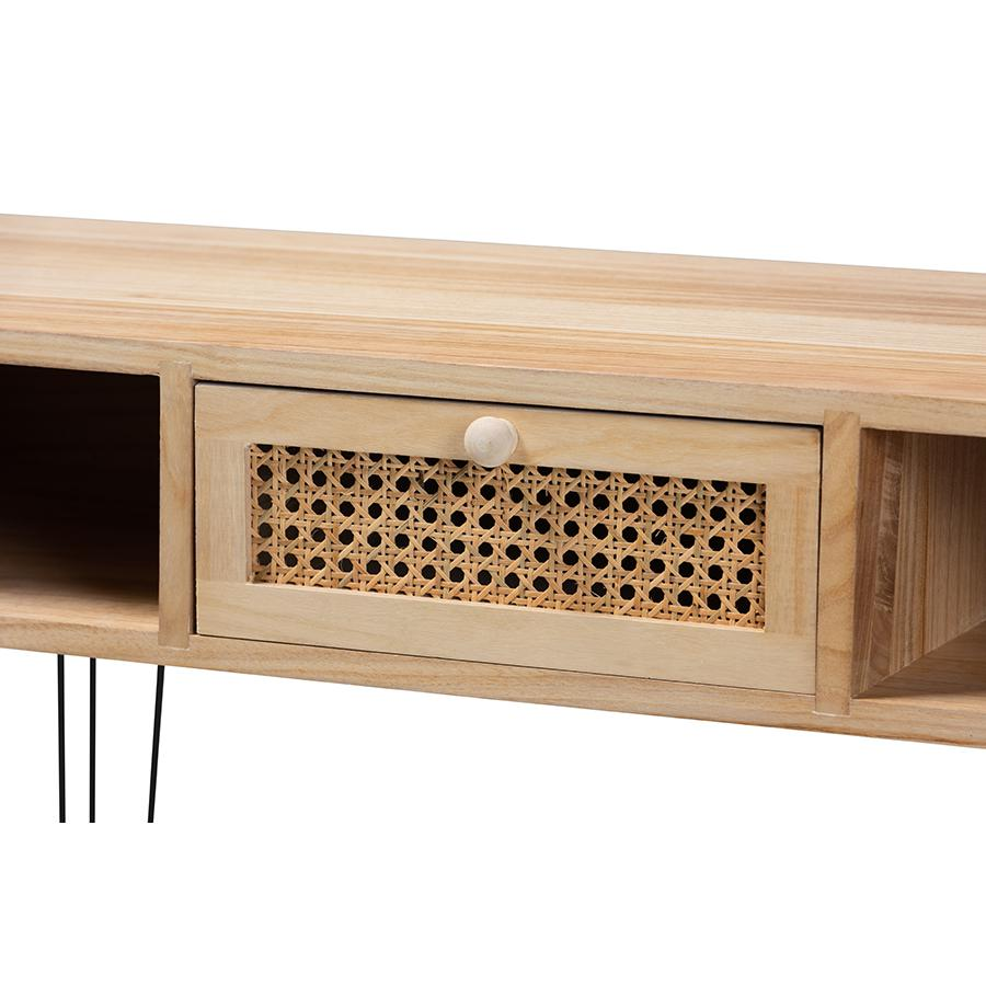 Baxton Studio Harrell Mid-Century Modern Transitional Oak Brown Finished Wood and Black Metal 1-Drawer Console Table