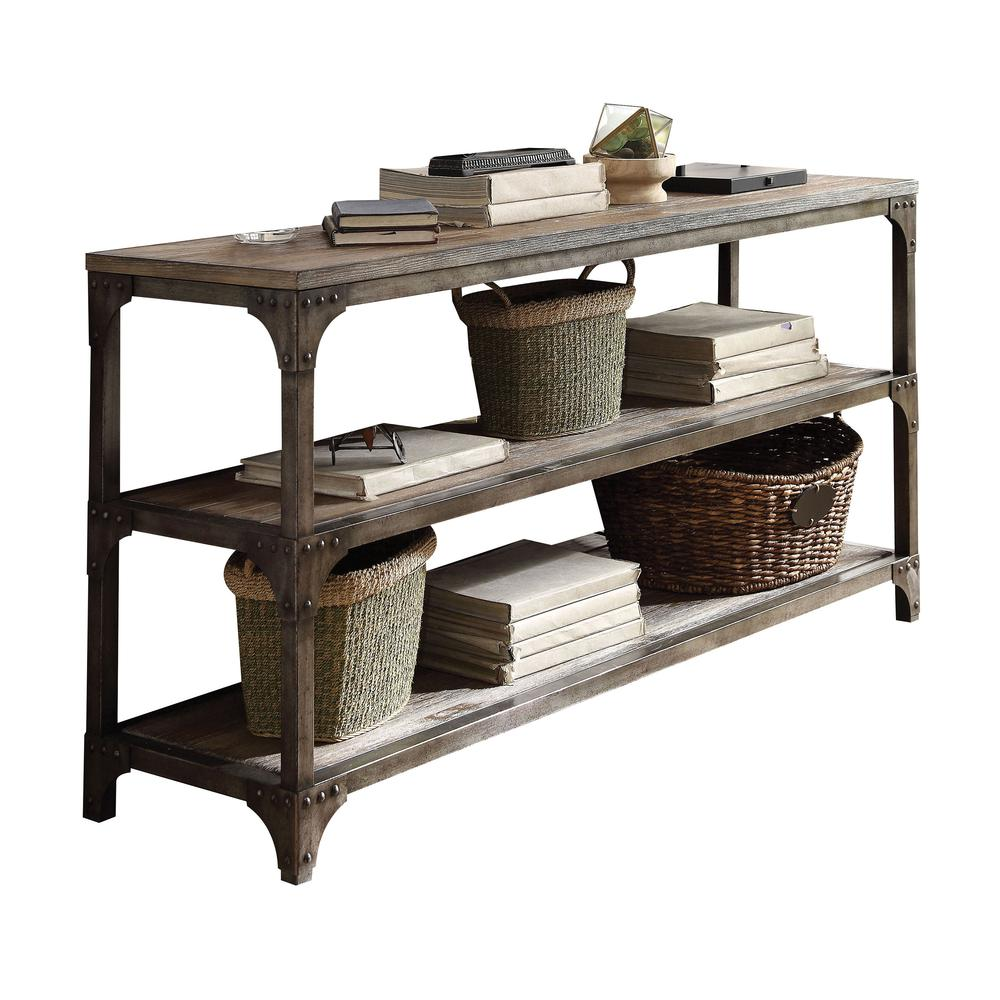 Gorden Console Table, Weathered Oak & Antique Silver