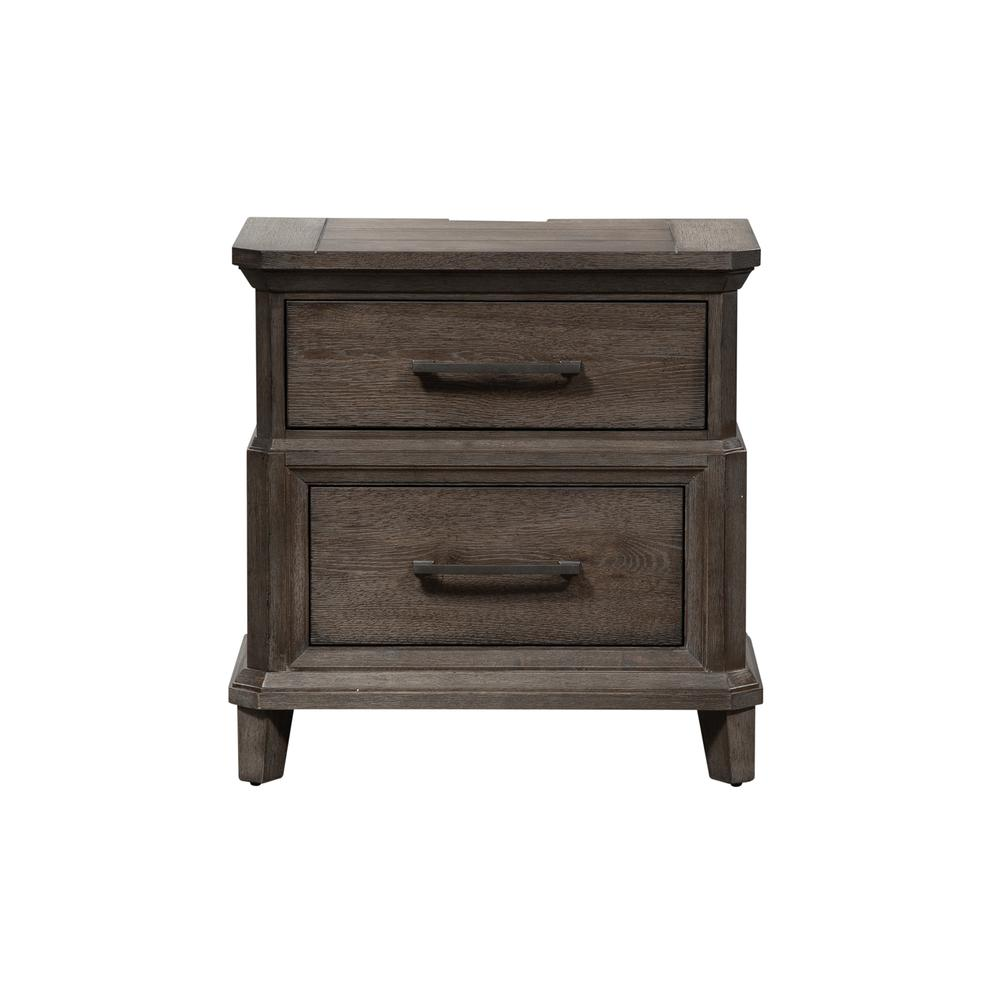 2 Drawer Night Stand w/ Charging Station, Wirebrushed Aged Oak with Gray Dusty Wax Finish