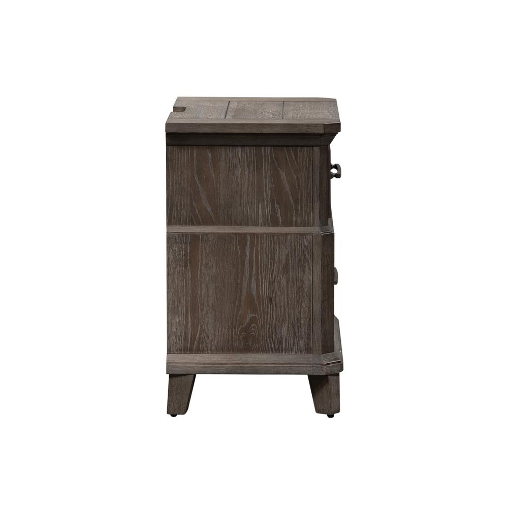 2 Drawer Night Stand w/ Charging Station, Wirebrushed Aged Oak with Gray Dusty Wax Finish