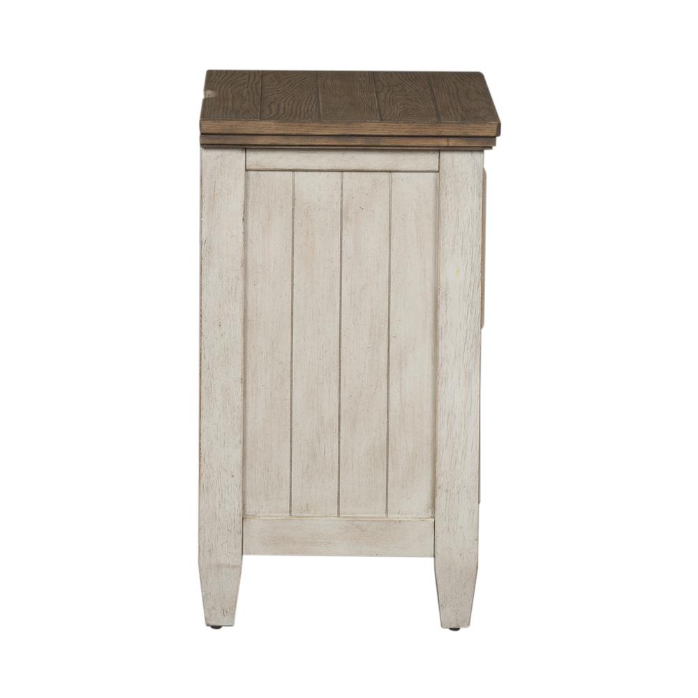 2 Drawer Night Stand w/ Charging Station, Antique White Finish w/ Tobacco Tops