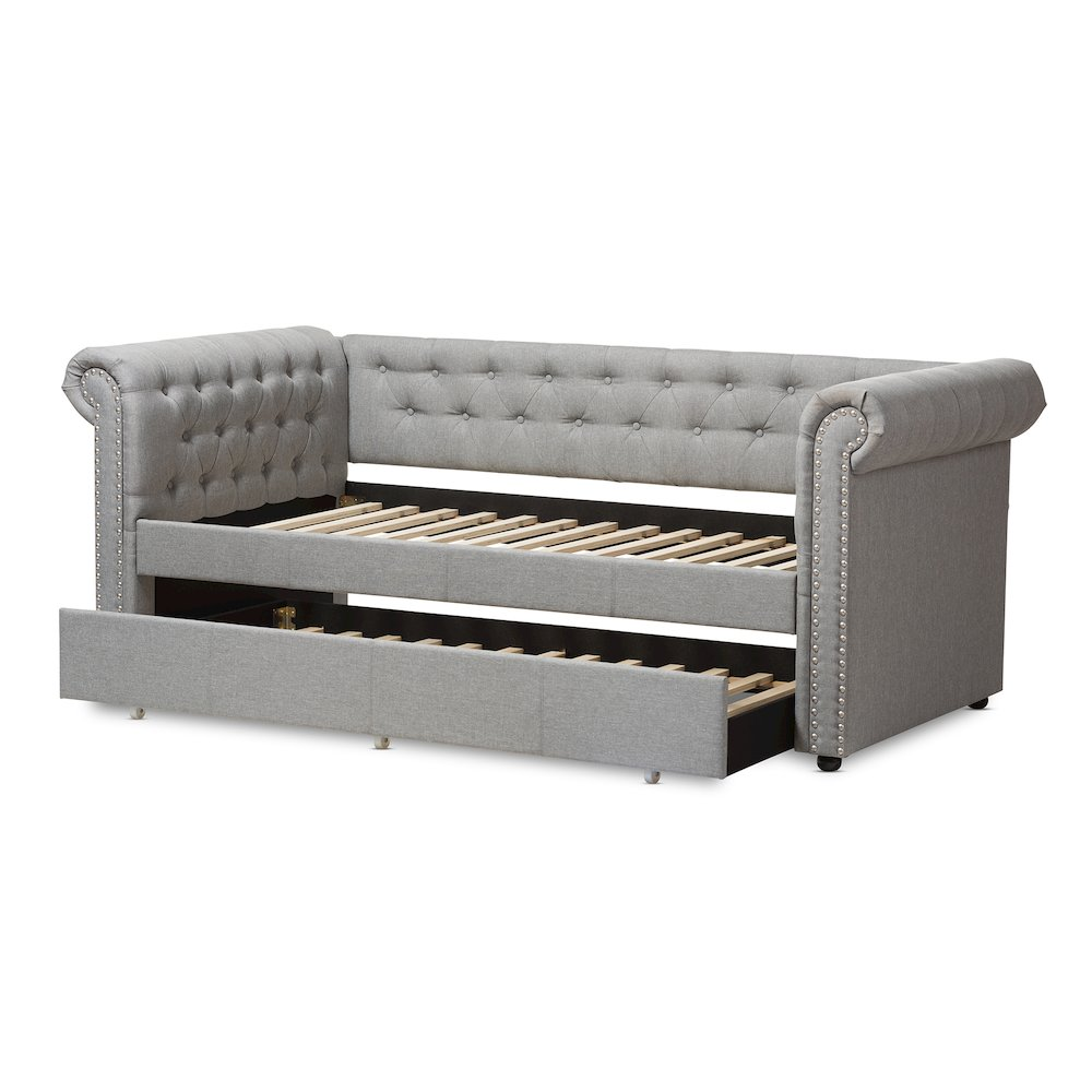 Mabelle Grey Fabric Trundle Daybed