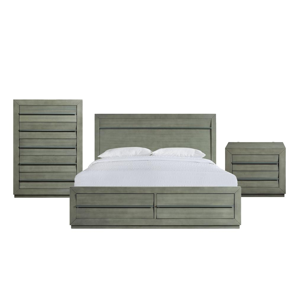 Picket House Furnishings Cosmo King Storage 3PC Bedroom Set in Grey