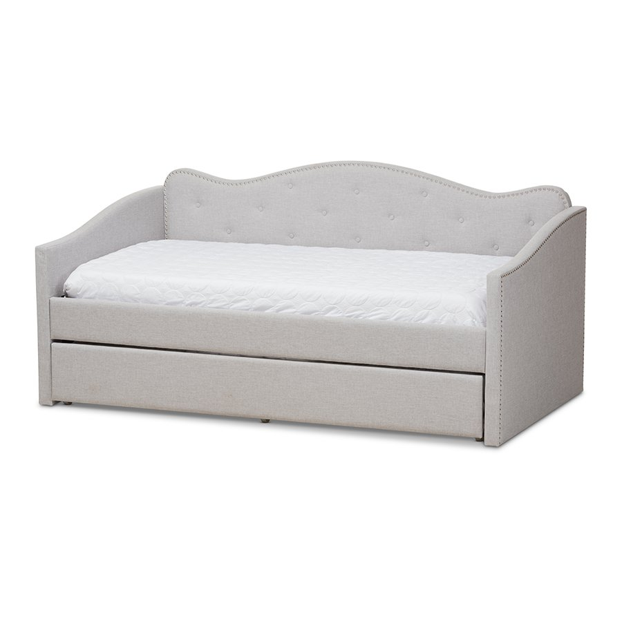 Kaija Modern and Contemporary Greyish Beige Fabric Daybed with Trundle