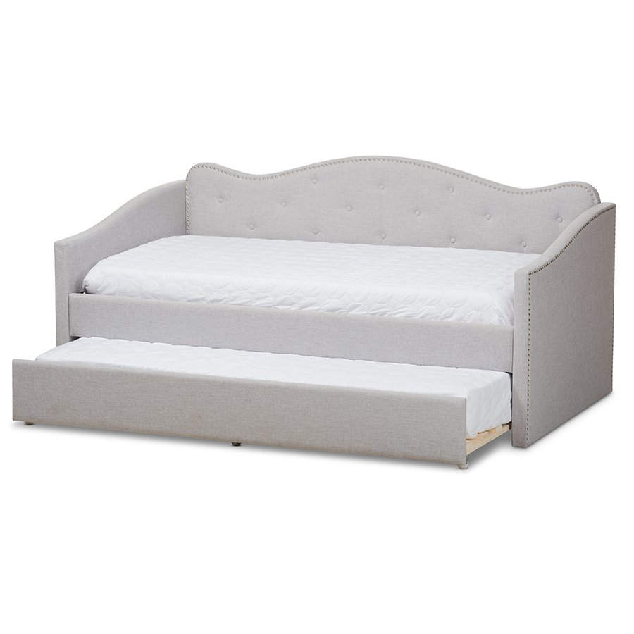 Kaija Modern and Contemporary Greyish Beige Fabric Daybed with Trundle