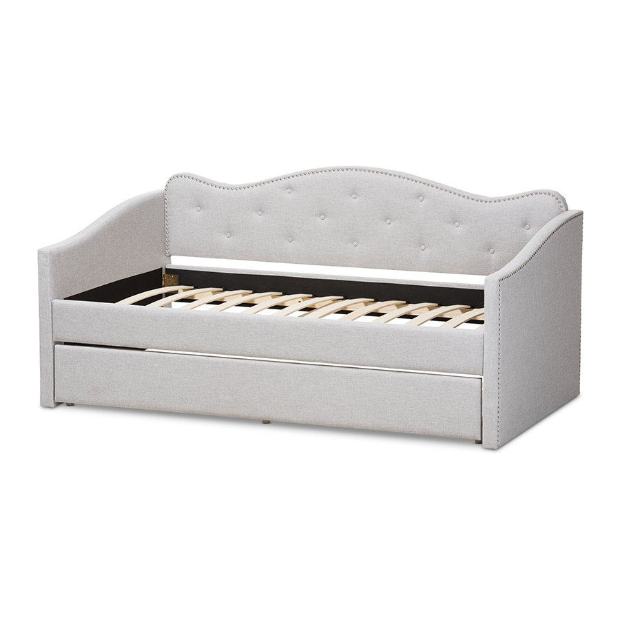 Kaija Modern and Contemporary Greyish Beige Fabric Daybed with Trundle