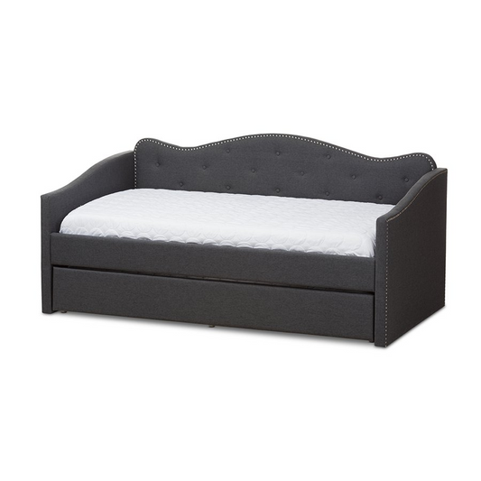 Kaija Modern and Contemporary Dark Grey Fabric Daybed with Trundle