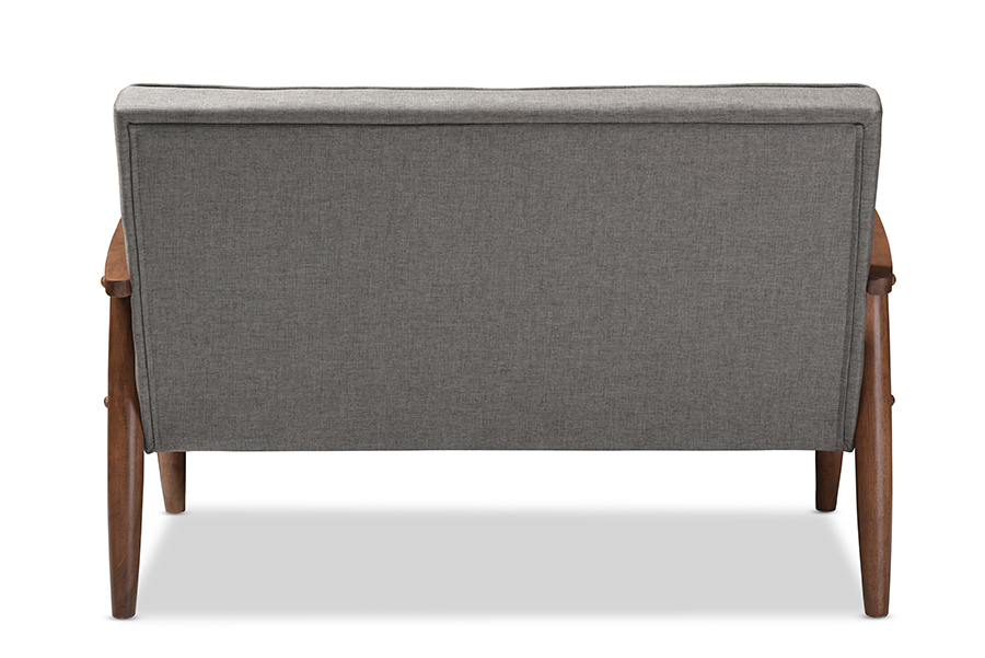 Sorrento Mid-century Retro Modern Grey Fabric Upholstered Wooden 2-seater Loveseat