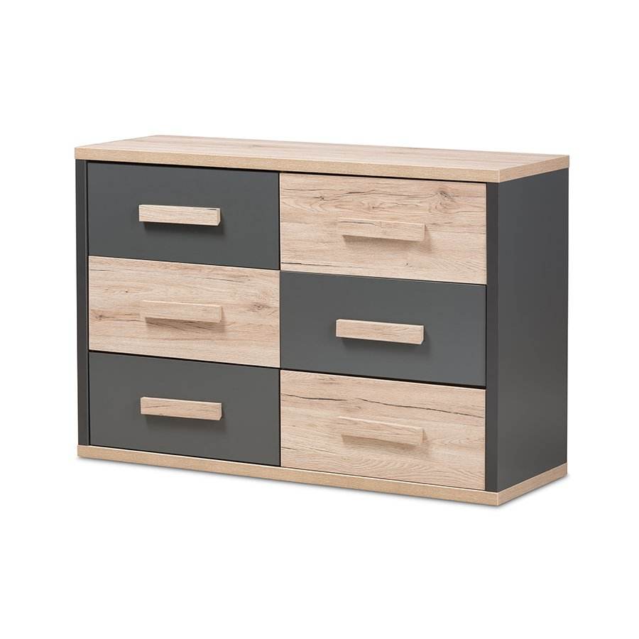 Pandora Modern and Contemporary Dark Grey and Light Brown Two-Tone 6-Drawer Dresser