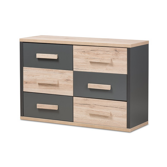 Pandora Modern and Contemporary Dark Grey and Light Brown Two-Tone 6-Drawer Dresser