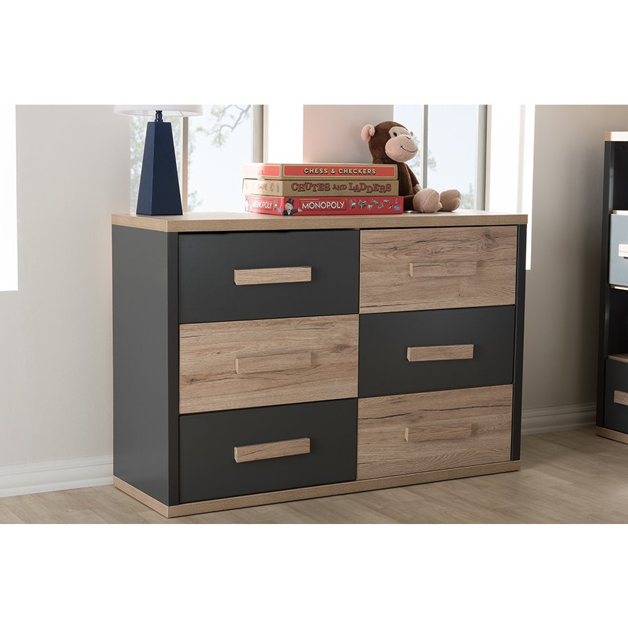 Pandora Modern and Contemporary Dark Grey and Light Brown Two-Tone 6-Drawer Dresser