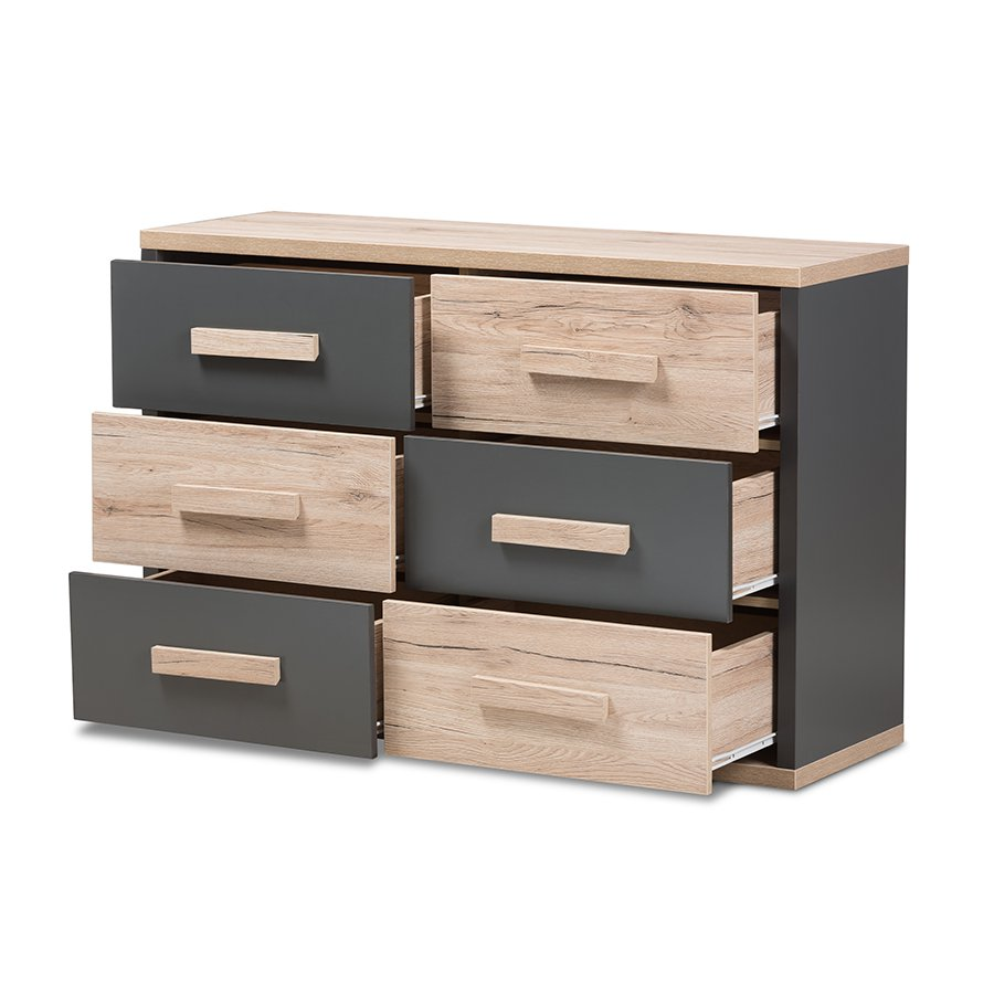 Pandora Modern and Contemporary Dark Grey and Light Brown Two-Tone 6-Drawer Dresser