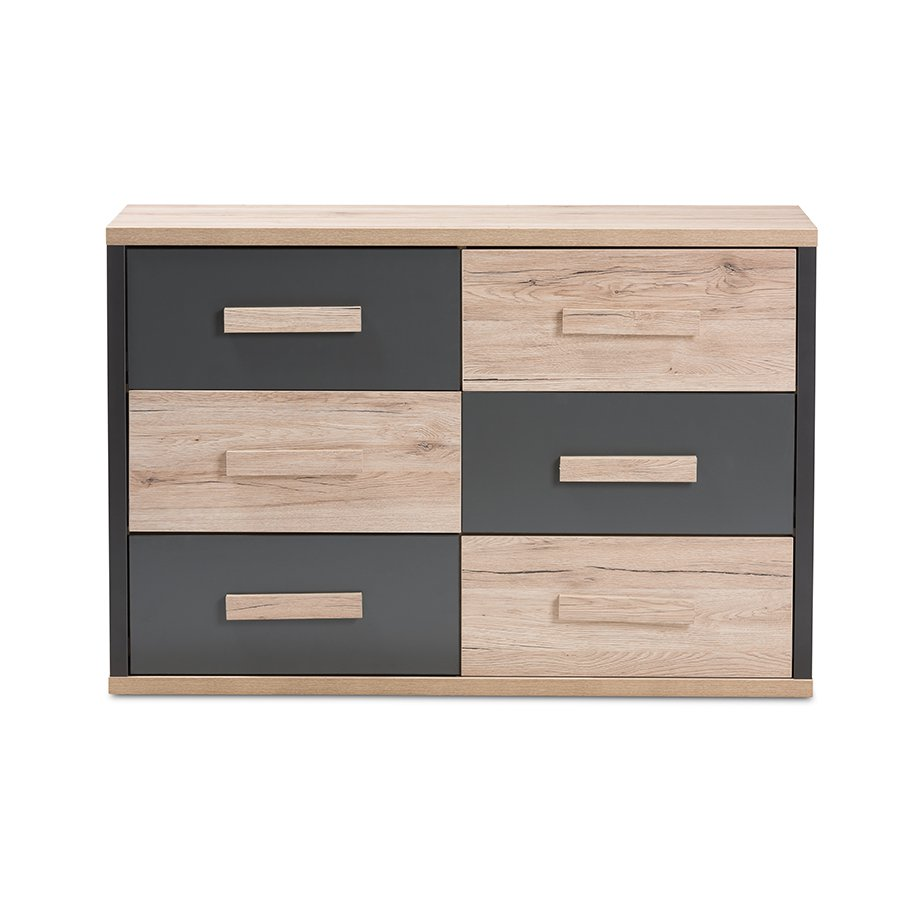 Pandora Modern and Contemporary Dark Grey and Light Brown Two-Tone 6-Drawer Dresser