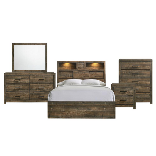 Beckett Full Bookcase Panel 5PC Bedroom Set with Bluetooth