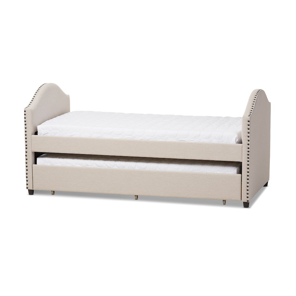 Alessia Modern and Contemporary Beige Fabric Upholstered Daybed with Guest Trundle Bed