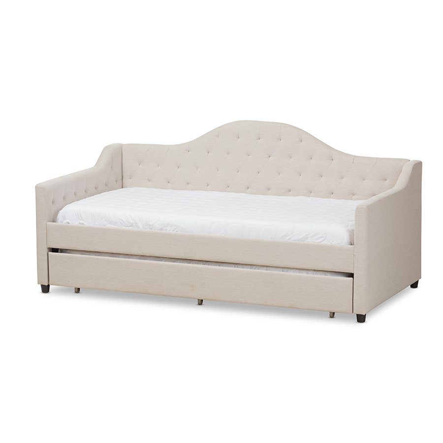 Perry Modern and Contemporary Light Beige Fabric Daybed with Trundle