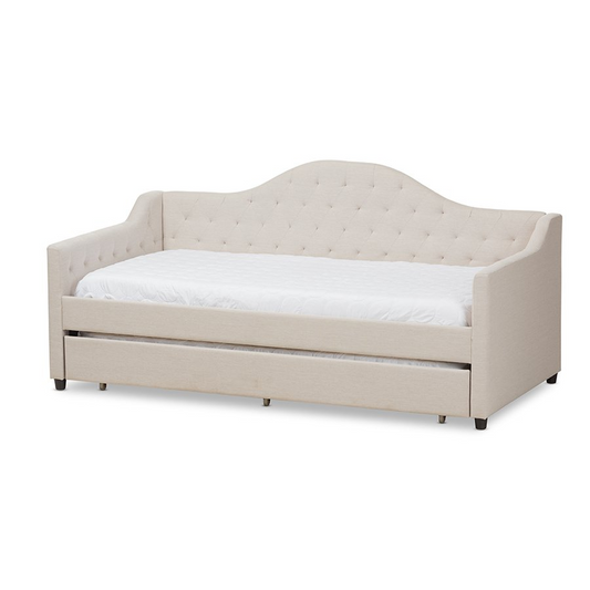 Perry Modern and Contemporary Light Beige Fabric Daybed with Trundle