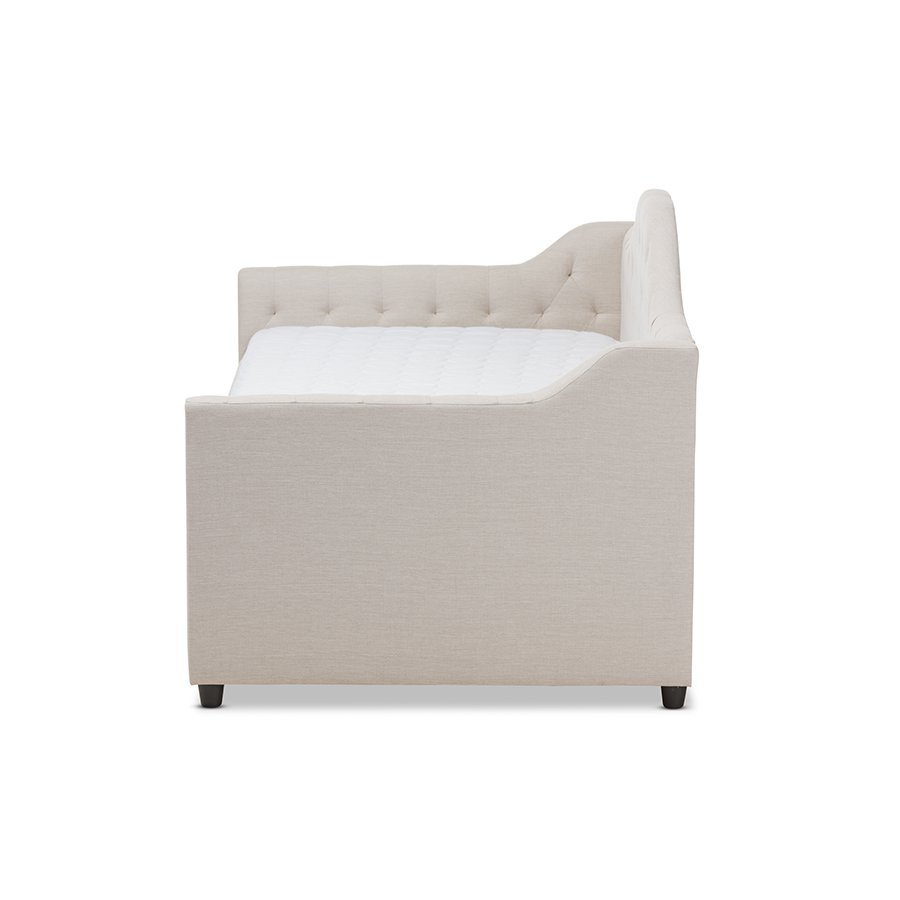 Perry Modern and Contemporary Light Beige Fabric Daybed with Trundle
