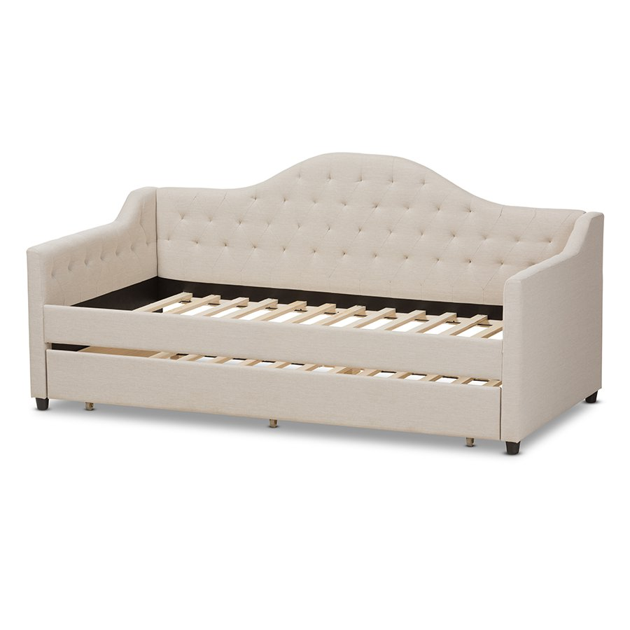 Perry Modern and Contemporary Light Beige Fabric Daybed with Trundle