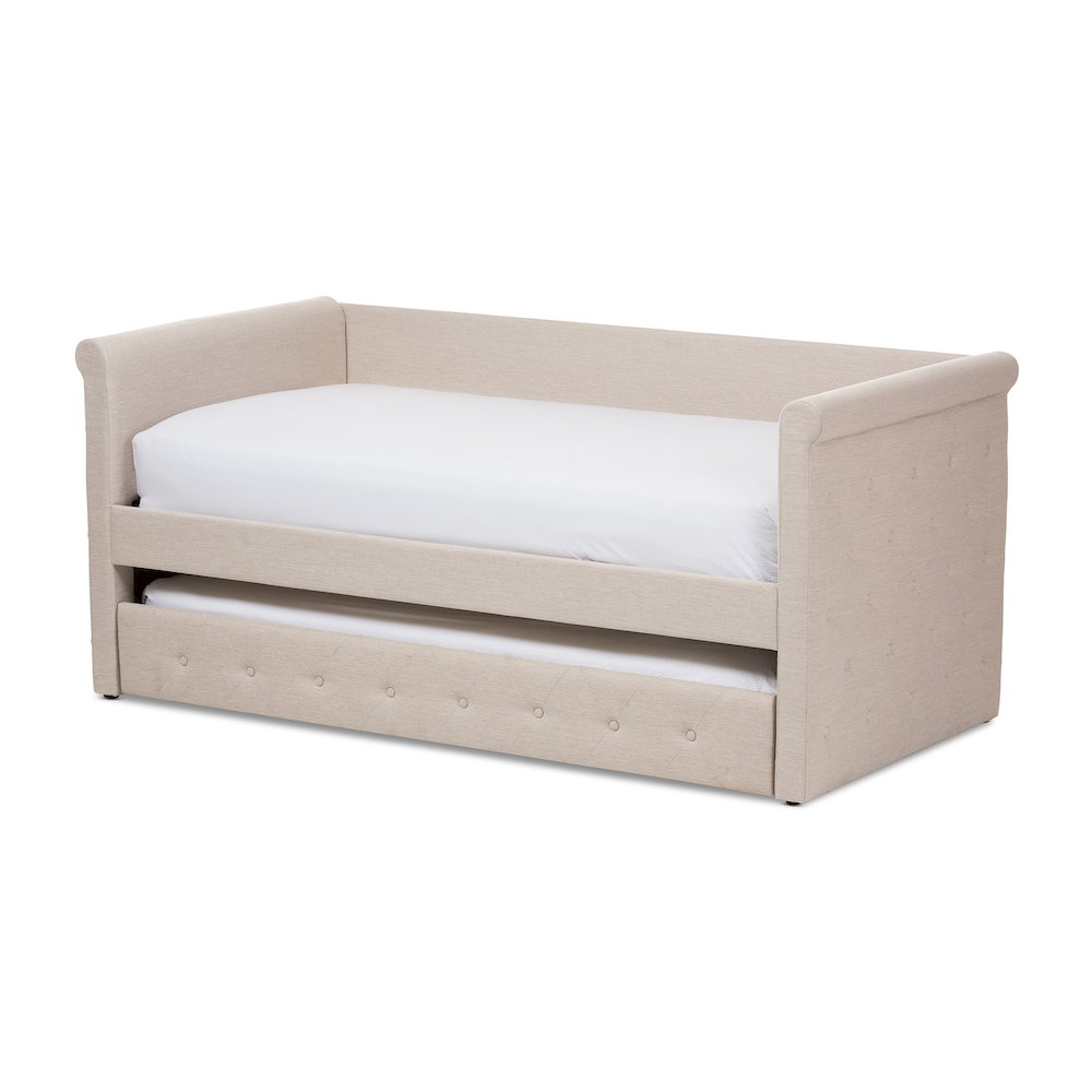 Alena Modern and Contemporary Light Beige Fabric Daybed with Trundle
