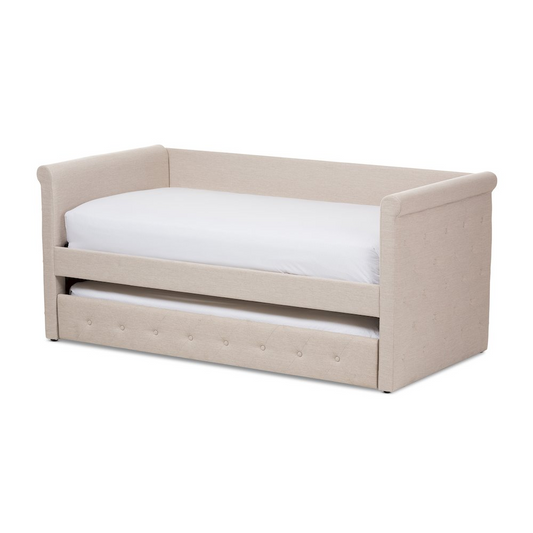 Alena Modern and Contemporary Light Beige Fabric Daybed with Trundle