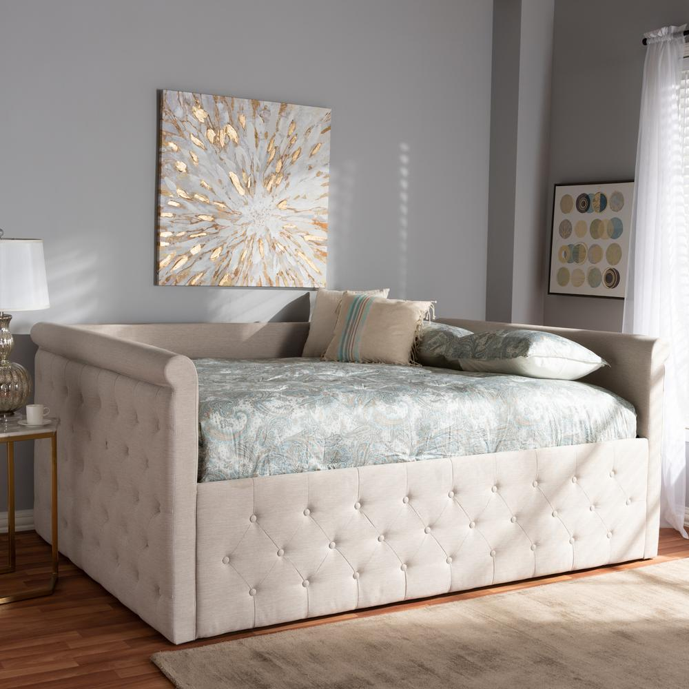 Amaya Modern and Contemporary Light Beige Fabric Upholstered Queen Size Daybed