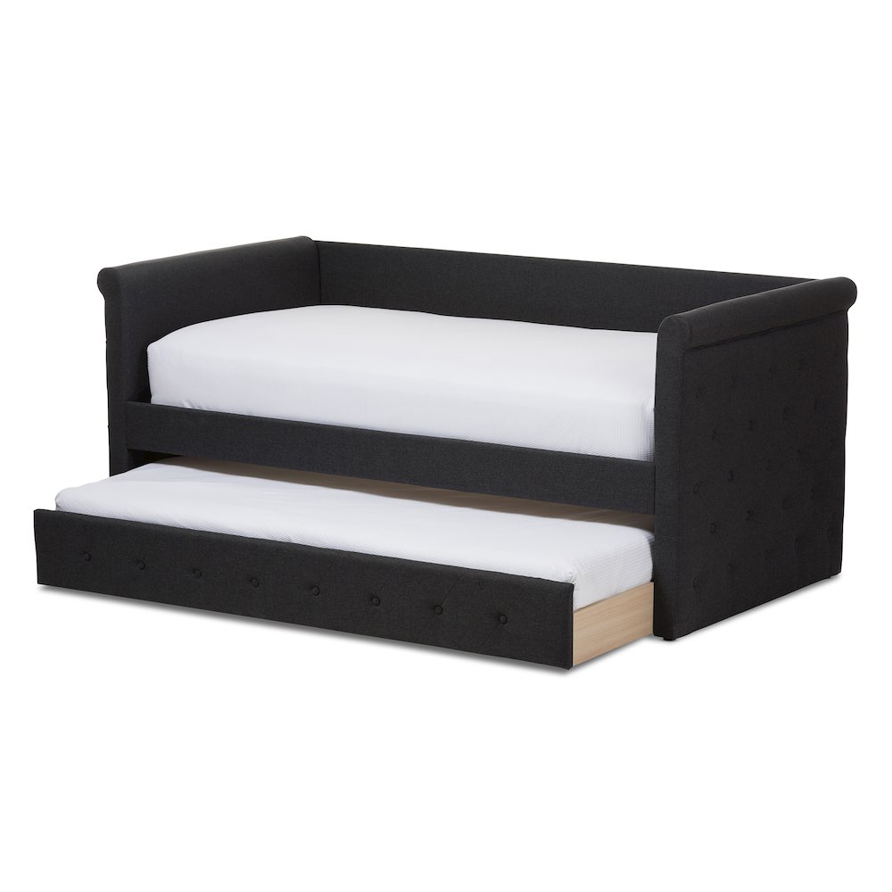 Alena Modern and Contemporary Dark Grey Fabric Daybed with Trundle