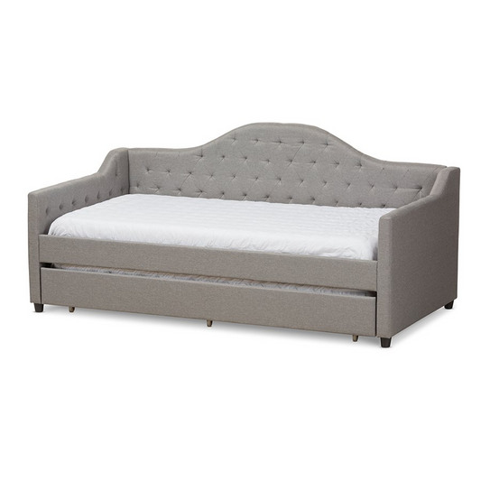 Perry Modern and Contemporary Light Grey Fabric Daybed with Trundle