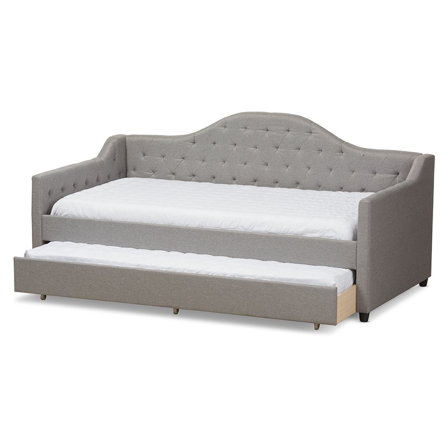 Perry Modern and Contemporary Light Grey Fabric Daybed with Trundle