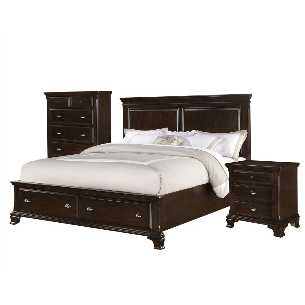 Brinley Cherry King Storage 3PC Bedroom Set