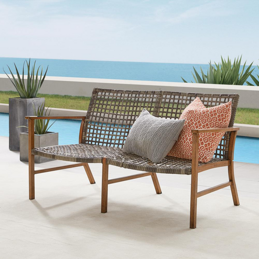 Ridley Outdoor Wicker And Metal Loveseat Distressed Gray/Brown
