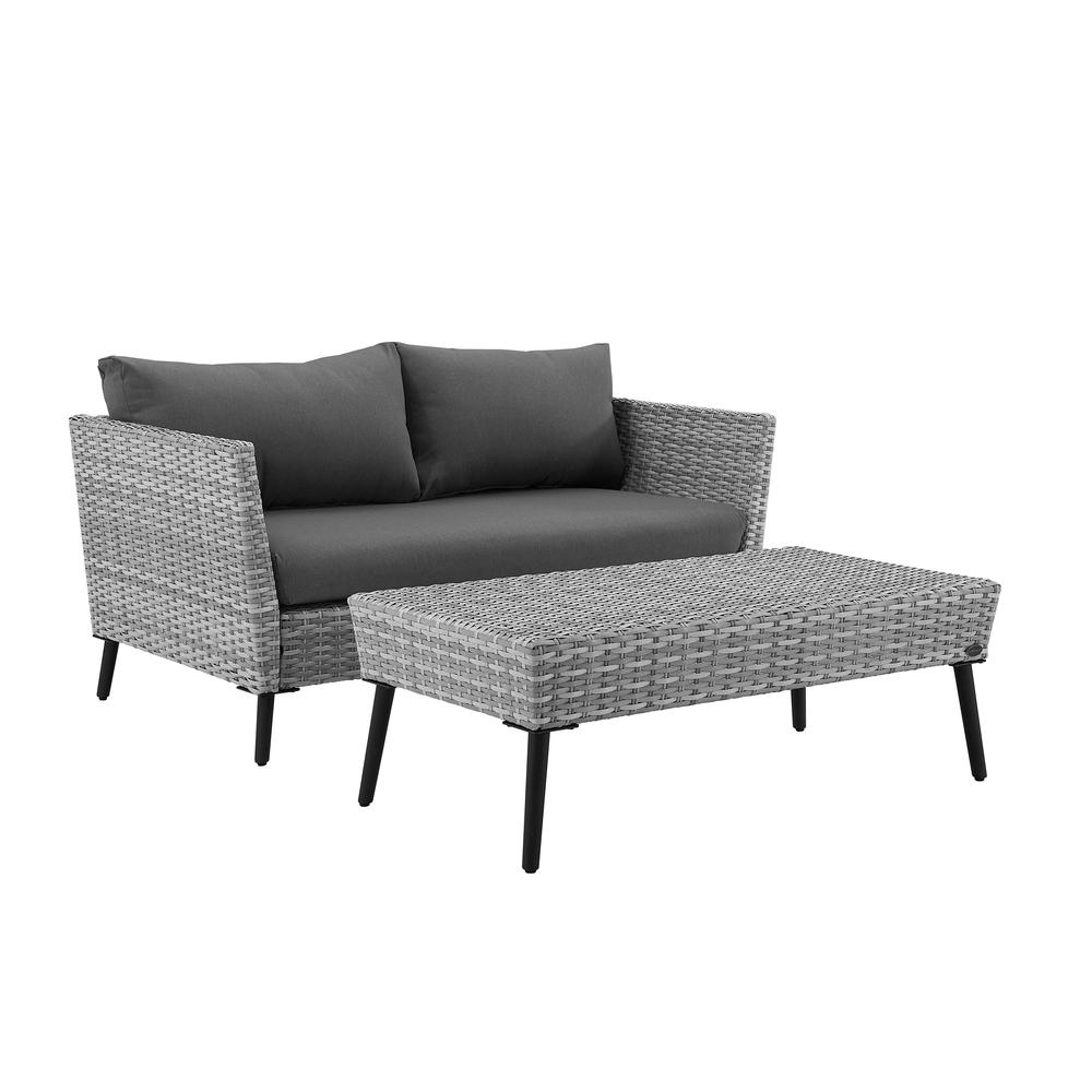 Richland Outdoor Wicker Chat Set Gray - Loveseat, Coffee Table