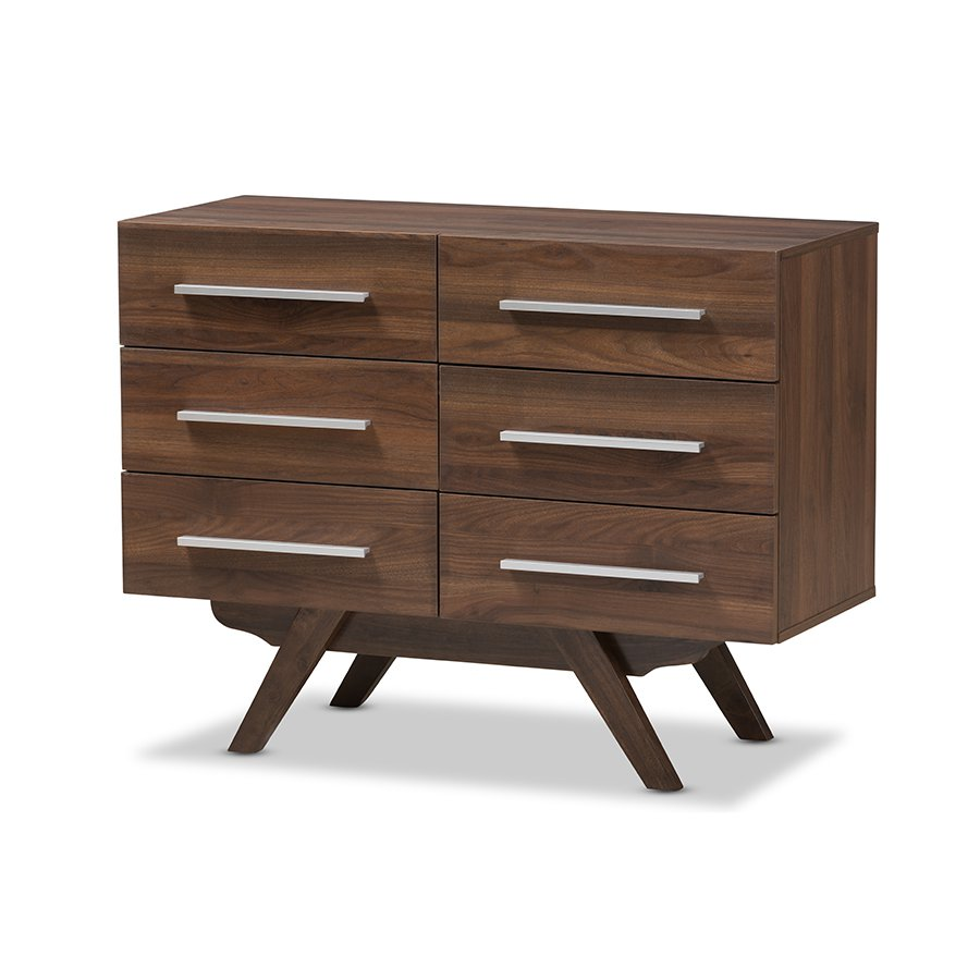 Auburn Mid-Century Modern Walnut Brown Finished Wood 6-Drawer Dresser